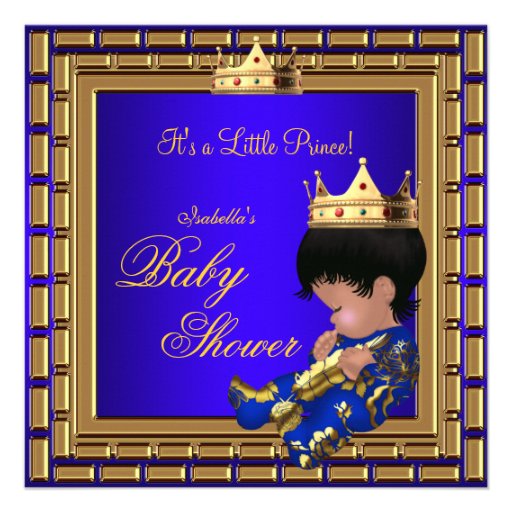 Prince Baby Shower Royal Blue Gold Boy Crown 4 Personalized Announcement
