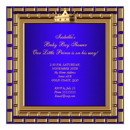 Prince Baby Shower Royal Blue Gold Boy Crown 4 Personalized Announcement