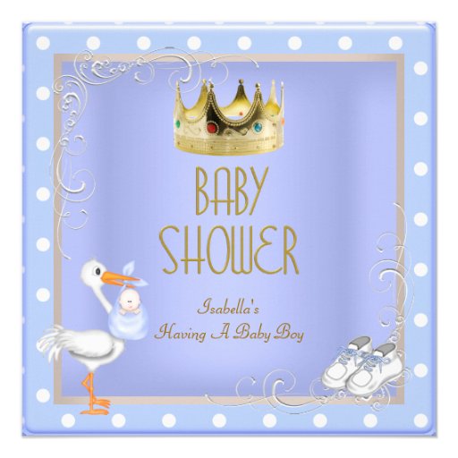 Prince blue Baby Shower Boy Baby Crown Spot Invitations