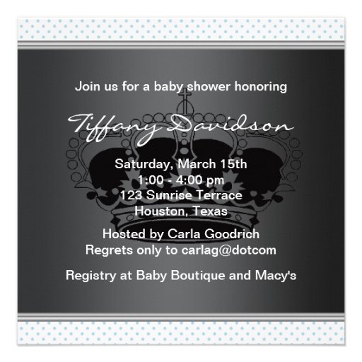 Prince Crown Blue Prince Baby Boy Shower Personalized Invitations