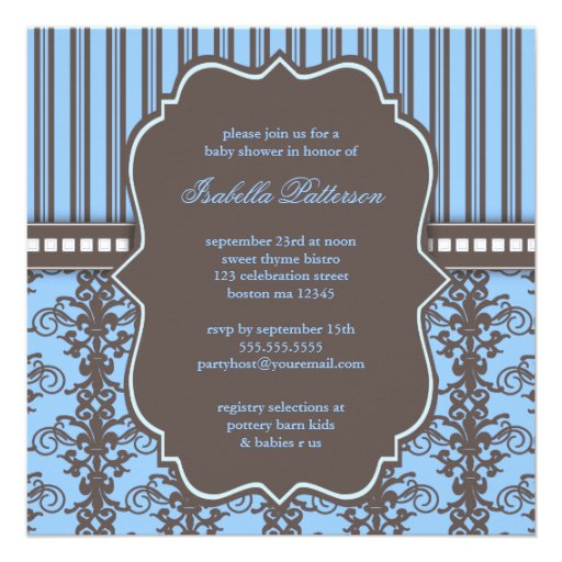 Prince Damask & Stripe Black & Blue Baby Shower Personalized Announcement