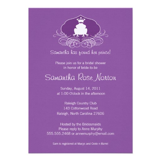 Prince Frog Themed Bridal Shower Custom Invitations