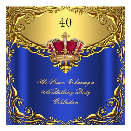 Prince King Red Gold Royal Blue Crown Birthday Personalized Announcements
