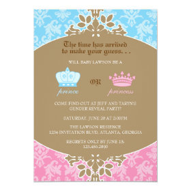 Prince or Princess Damask Gender Reveal Party 5x7 Paper Invitation Card