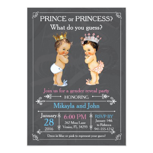 Prince or Princess Gender Reveal Caucasian Card Zazzle