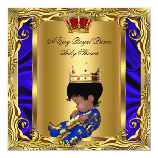 Prince Royal Blue Baby Shower Regal Red Gold Boy 5 Invites (front side)