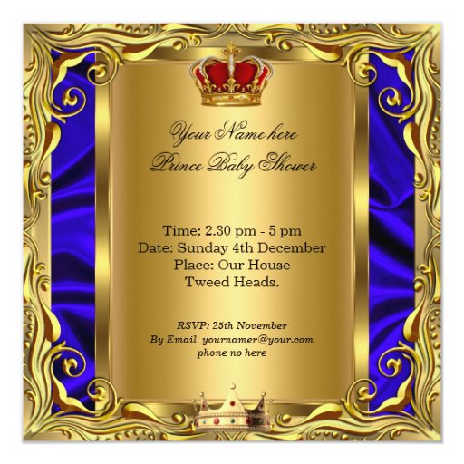 Prince Royal Blue Baby Shower Regal Red Gold Boy 5 Invites