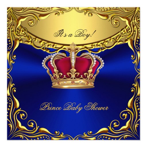 Prince Royal Blue Baby Shower Regal Red Gold Boy Invite