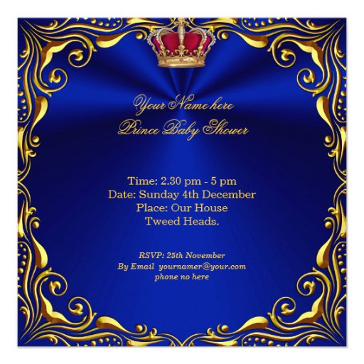 Prince Royal Blue Baby Shower Regal Red Gold Boy Invite