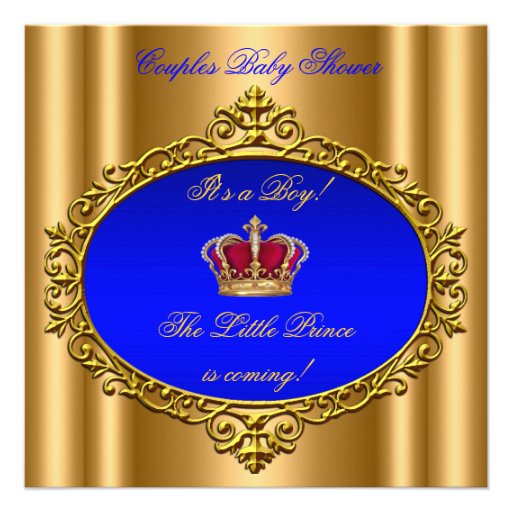 Prince Royal Blue Boy Baby Shower Crown Gold Custom Invites