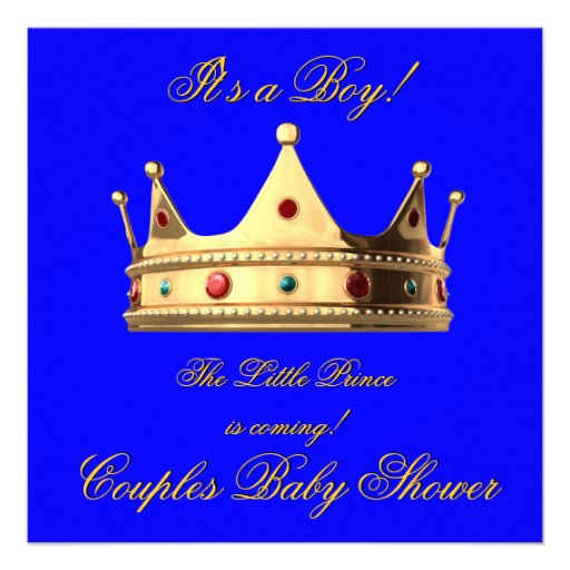 Prince Royal Blue Boy Baby Shower Crown Custom Announcements