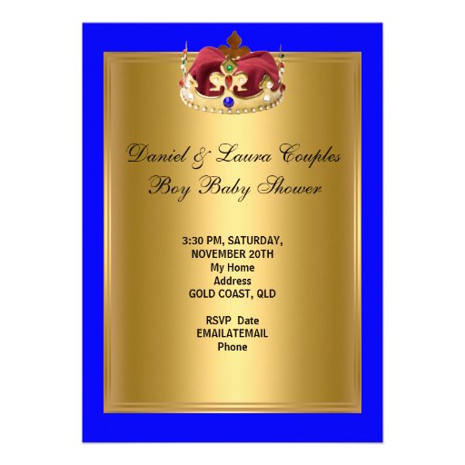 Prince Royal Blue Boy Baby Shower Crown Custom Invitations
