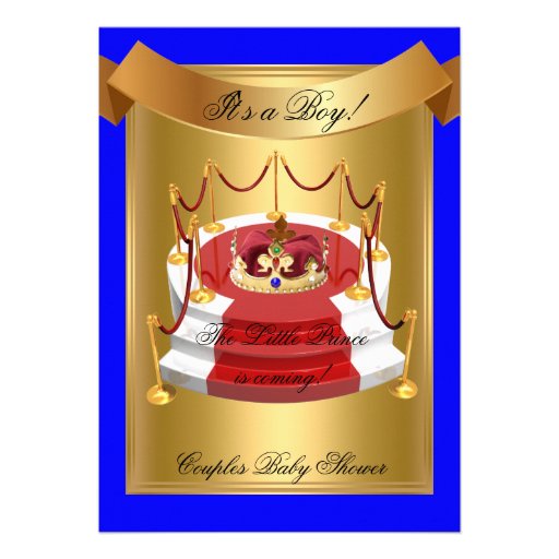 Prince Royal Blue Boy Baby Shower Crown Custom Invitations