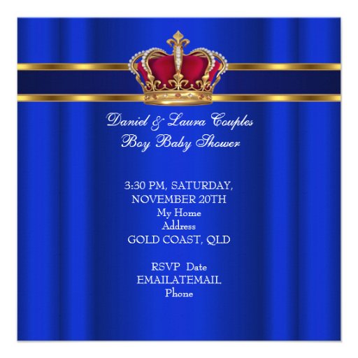 Prince Royal Blue Boy Baby Shower Crown Custom Invitation