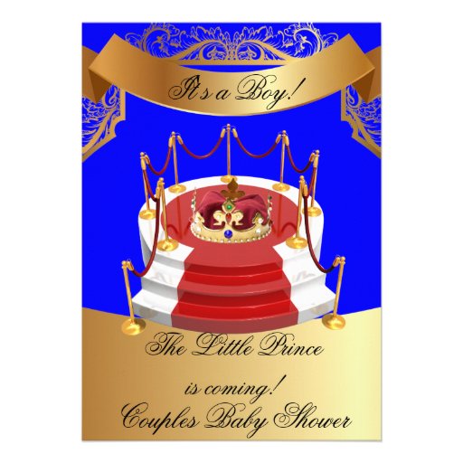 Prince Royal Blue Boy Baby Shower Crown Personalized Invite