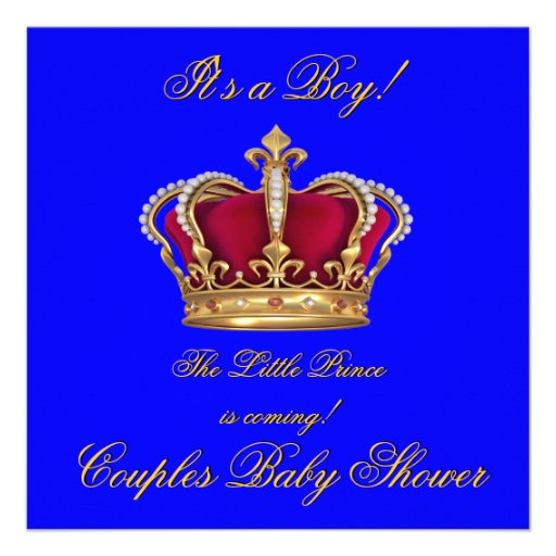 Prince Royal Blue Boy Baby Shower Crown Custom Invitations