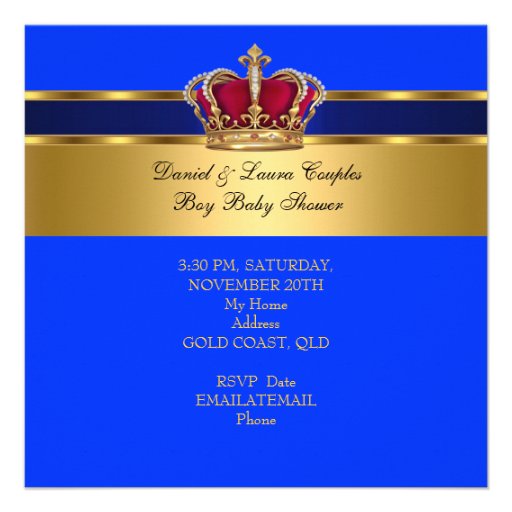 Prince Royal Blue Boy Baby Shower Crown Custom Invite
