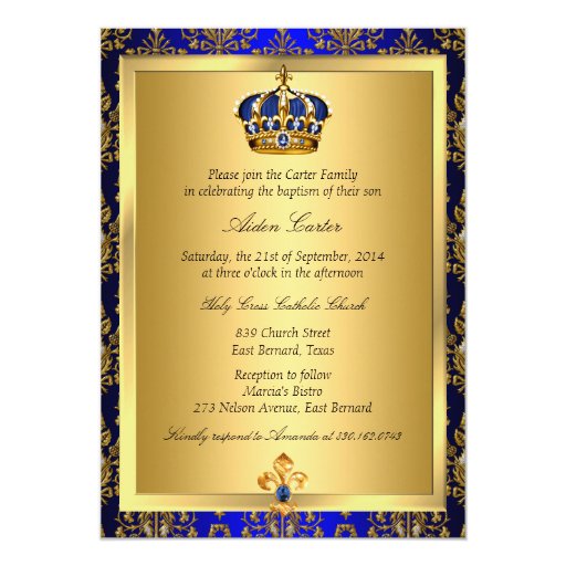 Prince Royal Blue Regal Crown Baptism Invite (front side)