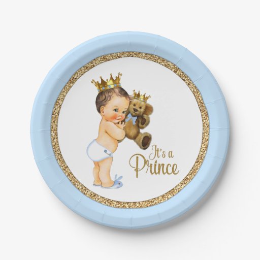 Prince Teddy Bear Boy Baby Shower Paper Plate | Zazzle
