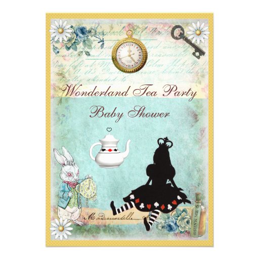 Princess Alice in Wonderland Baby Shower Tea Party Personalized Announcements
