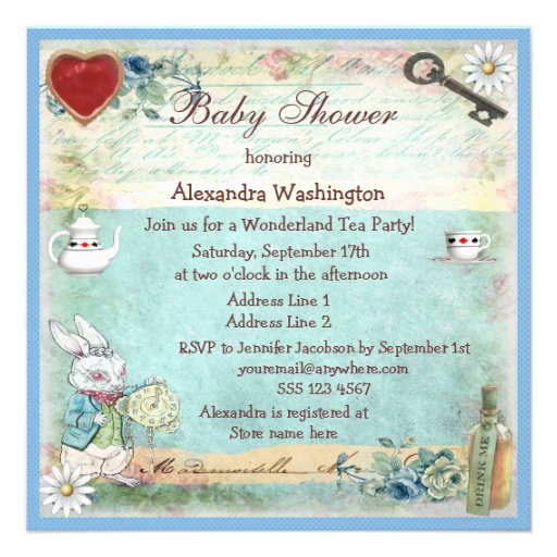 Princess Alice in Wonderland Baby Shower Tea Party Custom Invites
