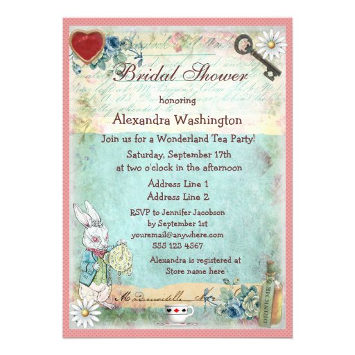 Princess Alice in Wonderland Bridal Shower Custom Announcement