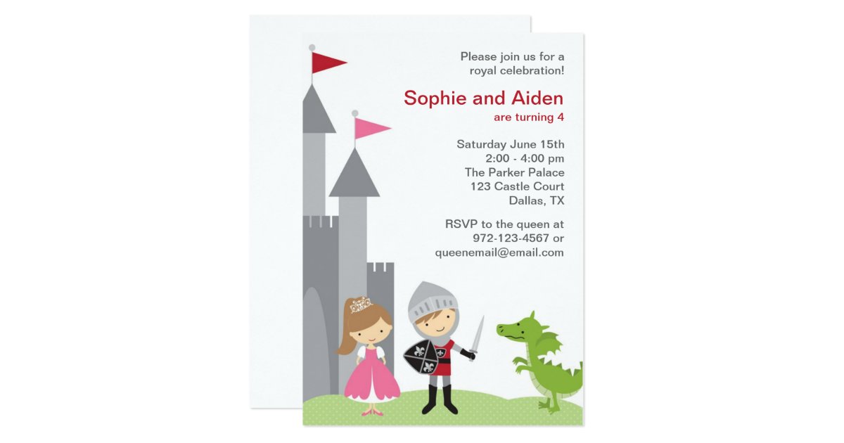Princess and Knight Birthday Invitations Zazzle