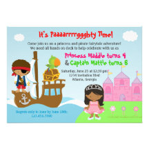 Princess and Pirate Twins Joint Birthday Party Personalized Invite