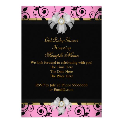 Princess Baby Shower Girl Damask Black Pink Custom Announcement