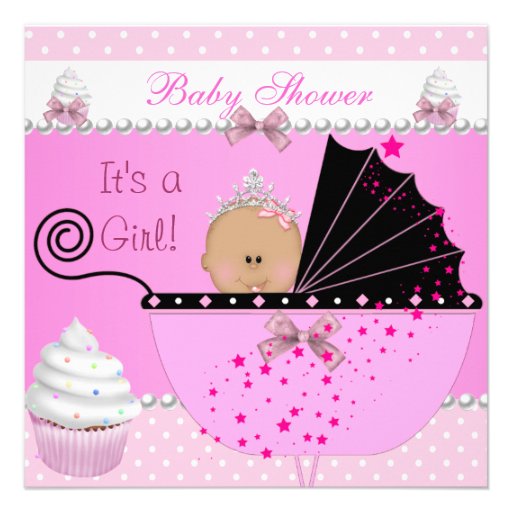 Princess Baby Shower Girl Pink Cupcake Sprinkle Announcements