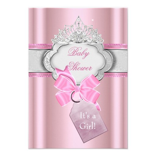 Princess Baby Shower Girl Pink Tiara Princess Announcement (front side)