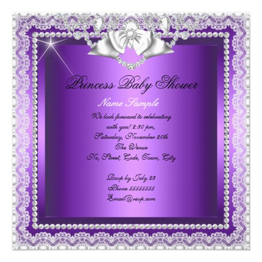 Princess Baby Shower Girl Purple Lace Diamond 2 Personalized Invites