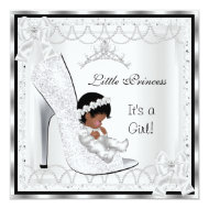 Princess Baby Shower Girl Silver White Shoe 3 5.25" Square Invitation Card