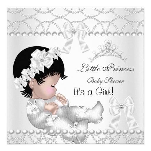 Princess Baby Shower Girl Silver White Tiara Invitation