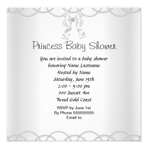 Princess Baby Shower Girl Silver White Tiara Invitation