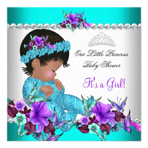 Princess Baby Shower Girl Teal Blue Purple 3 Announcements