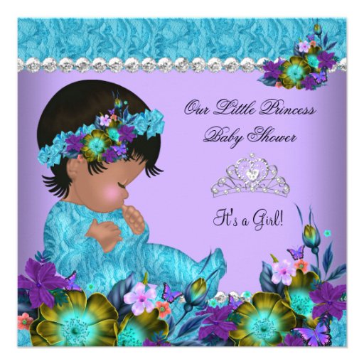 Princess Baby Shower Girl Teal Blue Purple Personalized Invitation (front side)
