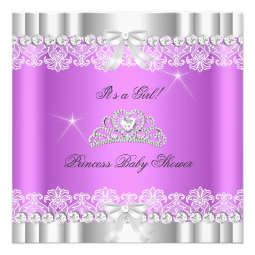 Princess Baby Shower Girl Tiara Lace Lavender Personalized Announcement