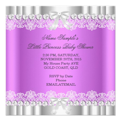 Princess Baby Shower Girl Tiara Lace Lavender Personalized Announcement