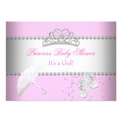 Princess Baby Shower Girl White Pink Tiara 2 Personalized Invite