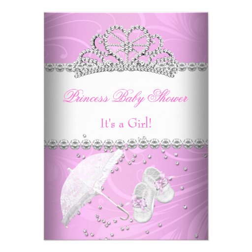 Princess Baby Shower Girl White Pink Tiara Personalized Invite
