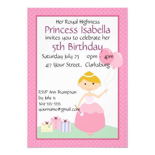 Princess Balloons Birthday Personalized Announcement