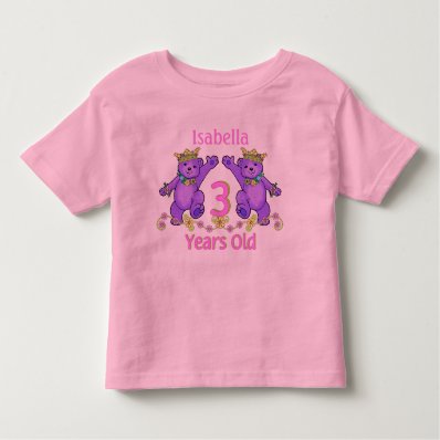 Princess Bears 3rd Birthday Custom Name Tee Shirt