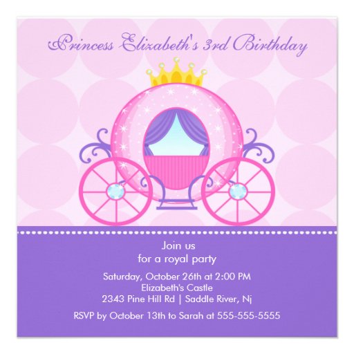 Princess Birthday Party Invitation Cute Carriage