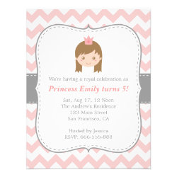 Princess Birthday Party, Pink and White Chevron Personalized Invitation