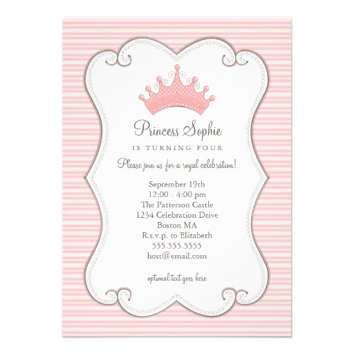 Princess Birthday Party Pink Crown Invitation (front side)