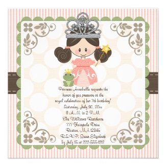 Princess Birthday Photo Invitations Card Brunette