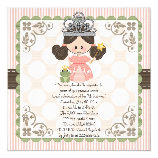Princess Birthday Photo Invitations Card Brunette