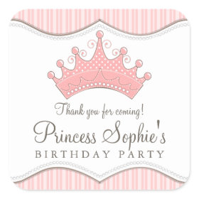 Princess Birthday Pink Crown Favor Sticker