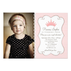 Princess Birthday Pink Crown Photo Invitation